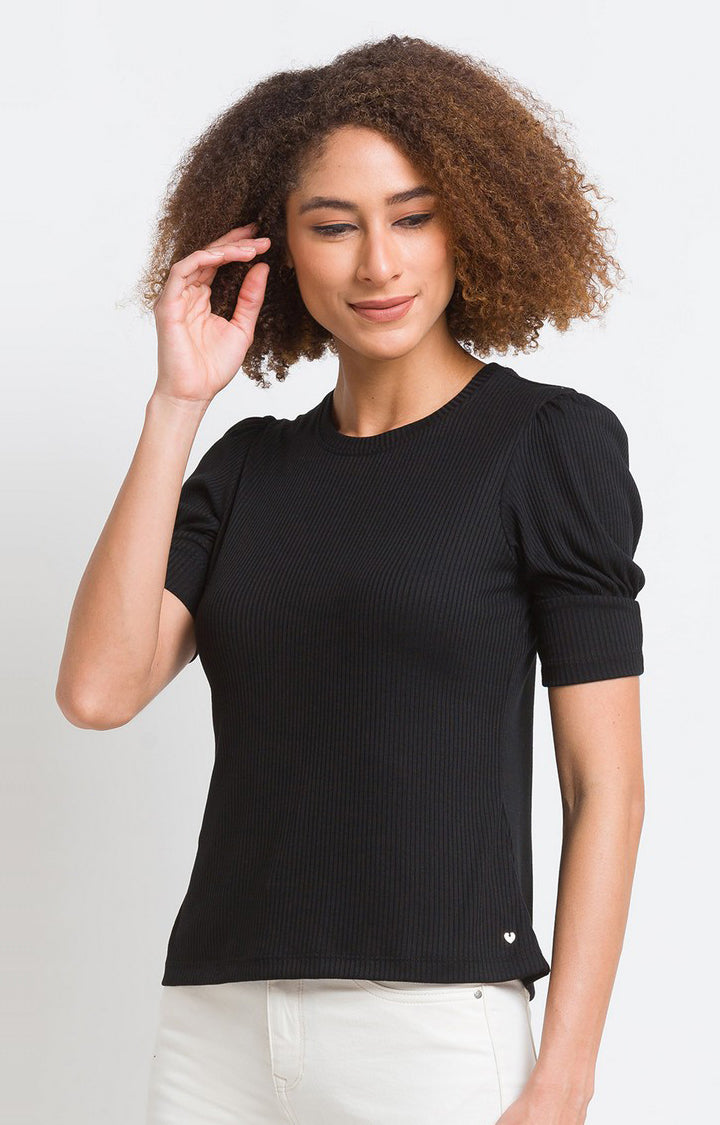 Buy OnlineSpykar Women Bay Leaf Blended Regular Fit Full Sleeve Round Neck  Plain Tshirt
