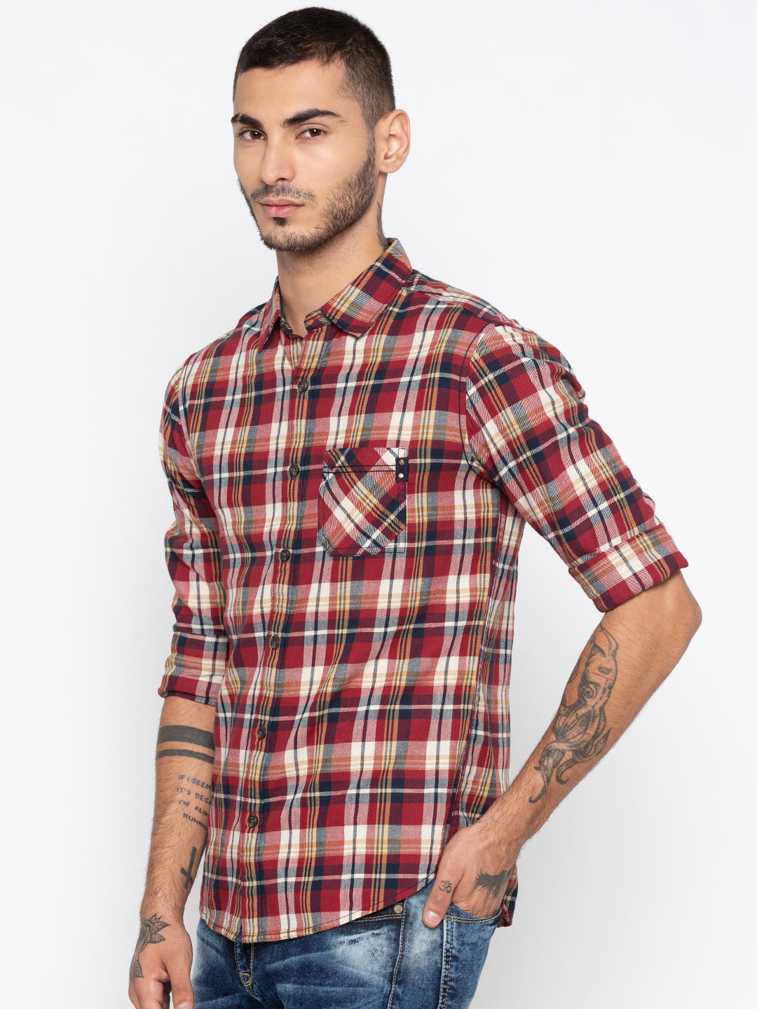 Spykar Men Red Checked Slim Fit Casual Shirt