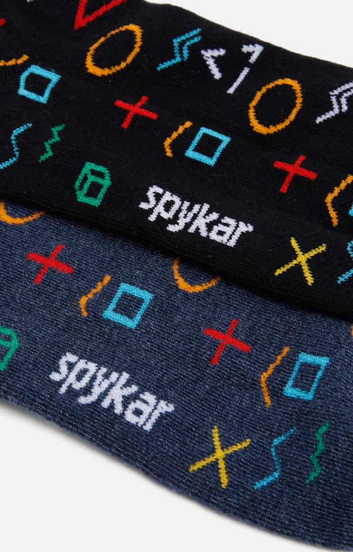 Spykar Blue & Black Cotton Ankle Length Socks (Pair Of 2)