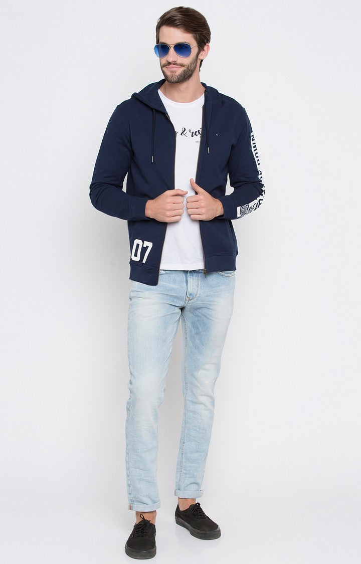 Spykar Blue Solid Slim Fit Hoodies