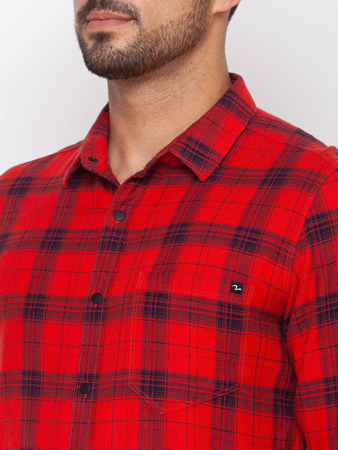 Spykar Red Cotton Full Sleeve Checks Shirt For Men