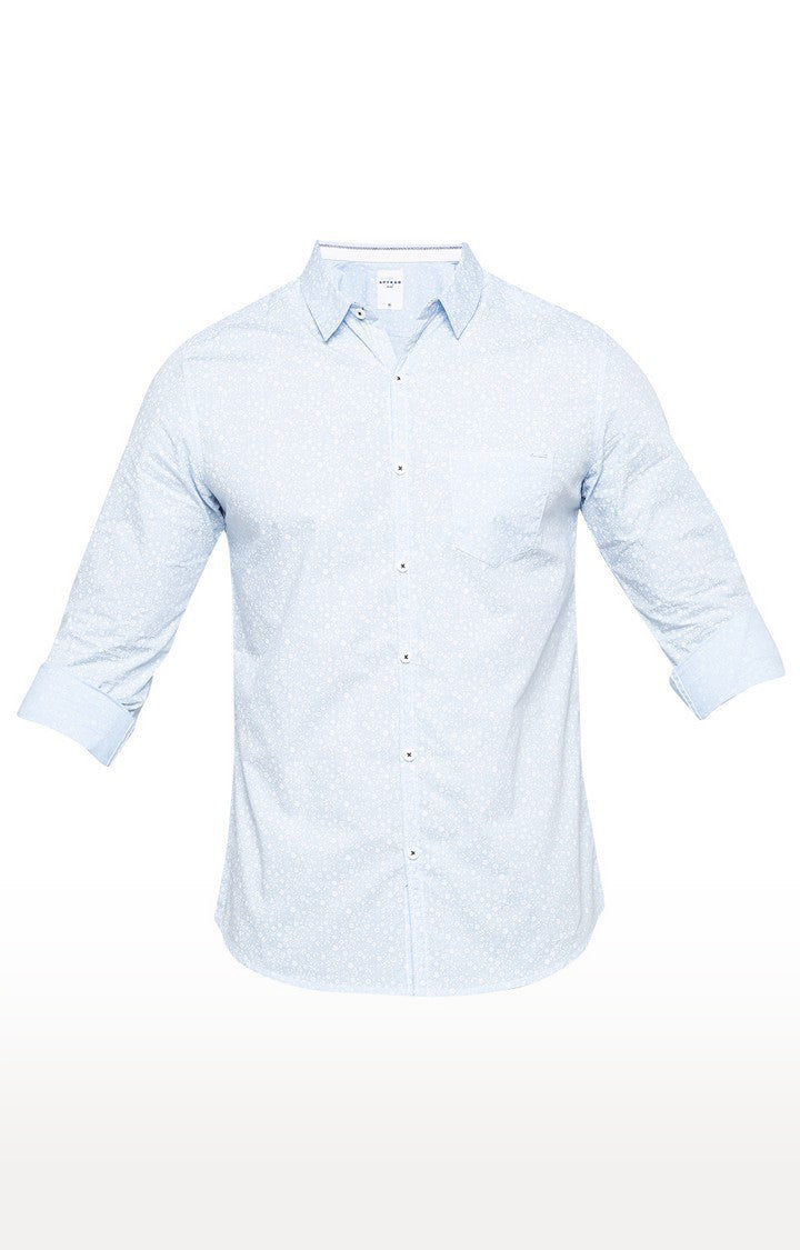 Spykar Men'S Blue Cotton Printed Casual Shirts