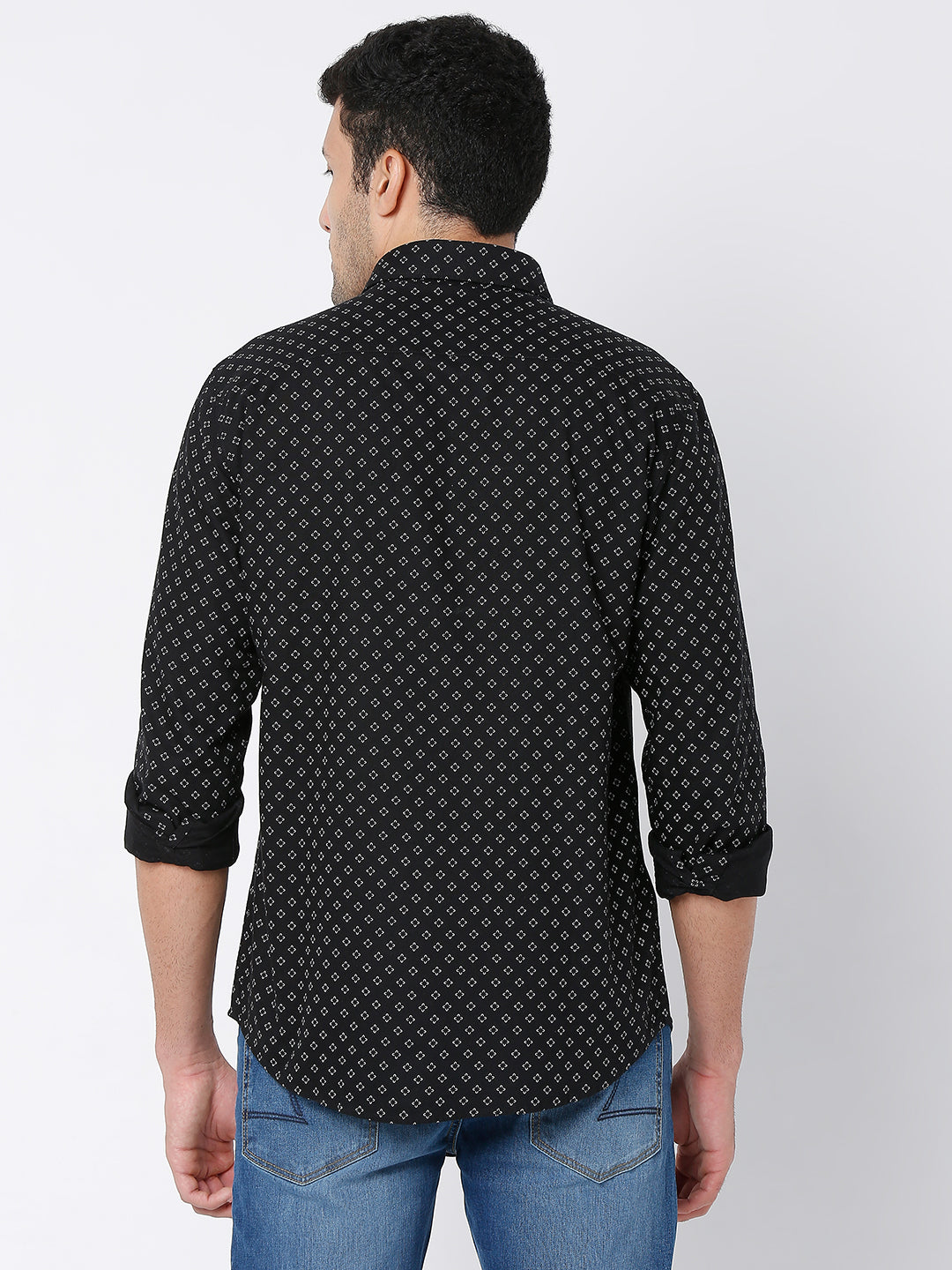 Spykar Men Black Cotton Full Sleeve Printed Shirt