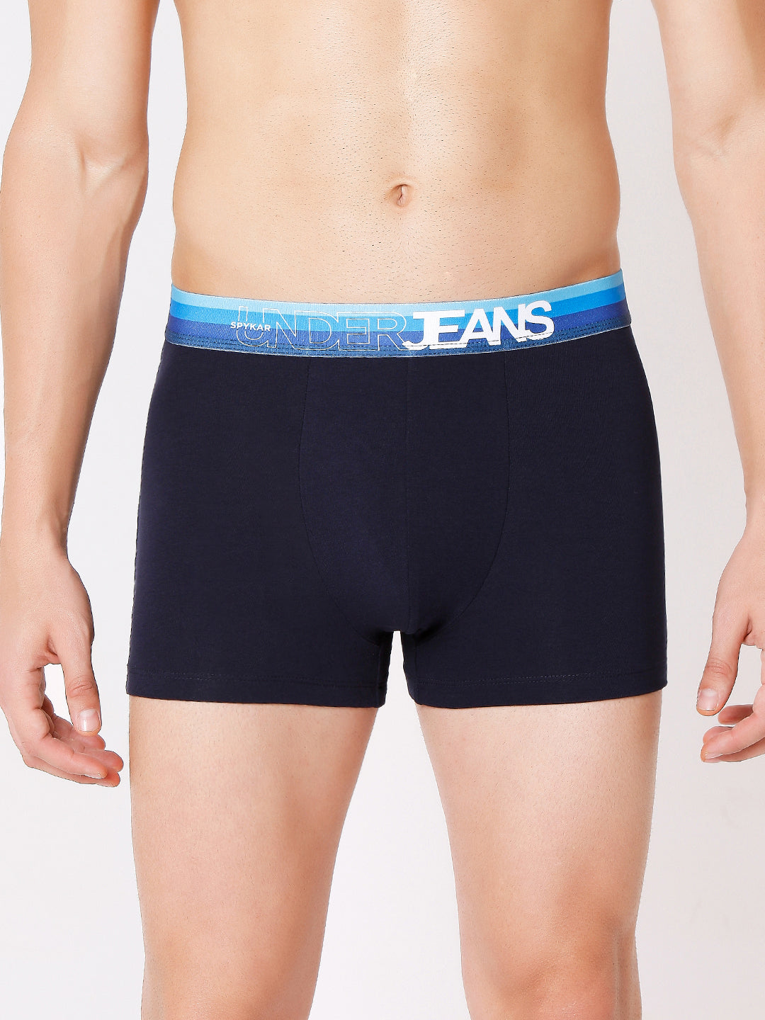 Men Premium Green Multi & Navy Blue Cotton Blend Trunk (Pack Of 2)- Underjeans By Spykar