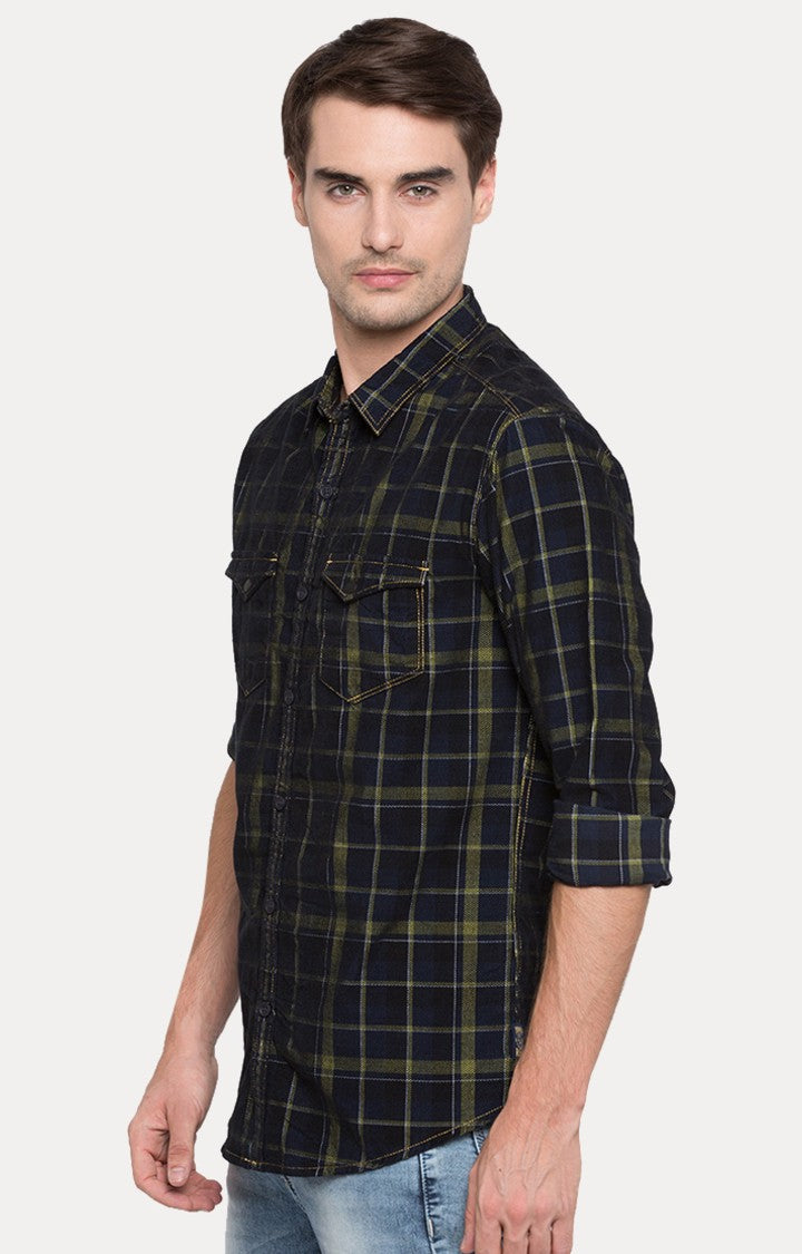 Spykar Men'S Green Cotton Checked Casual Shirts