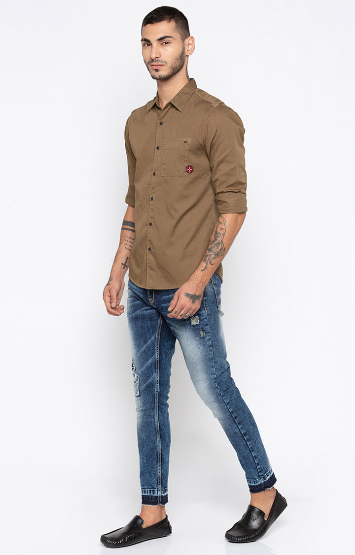 Spykar Men'S Brown Cotton Solid Casual Shirts