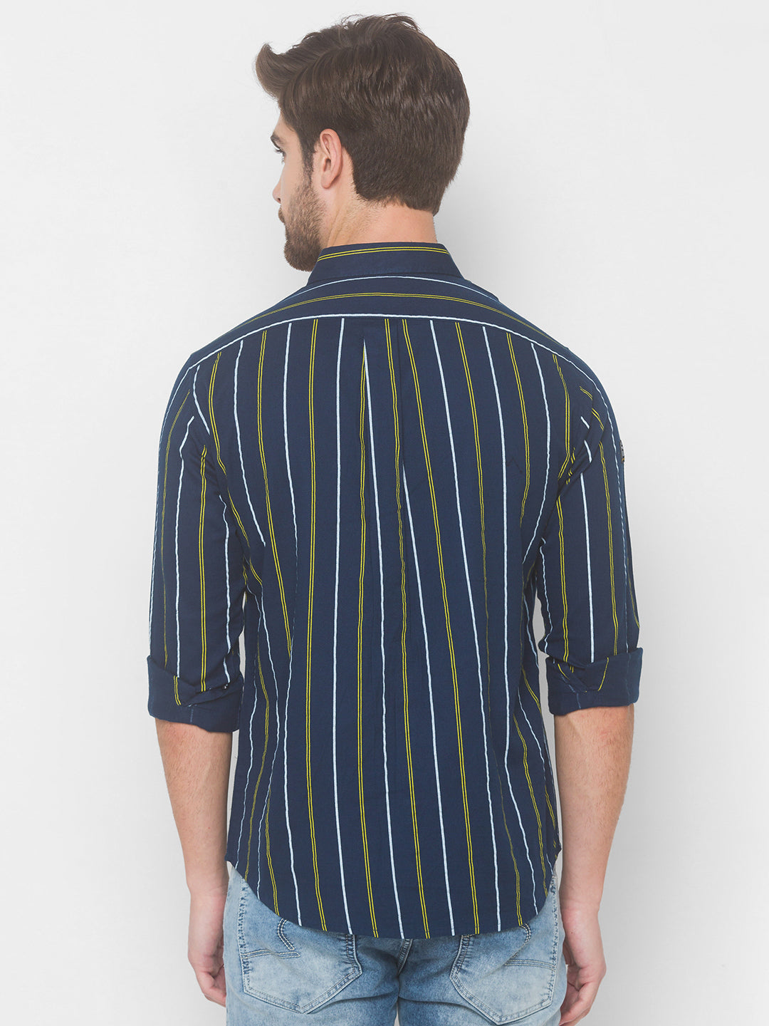 Spykar Men Navy Blue Cotton Shirts (Uniqlo)