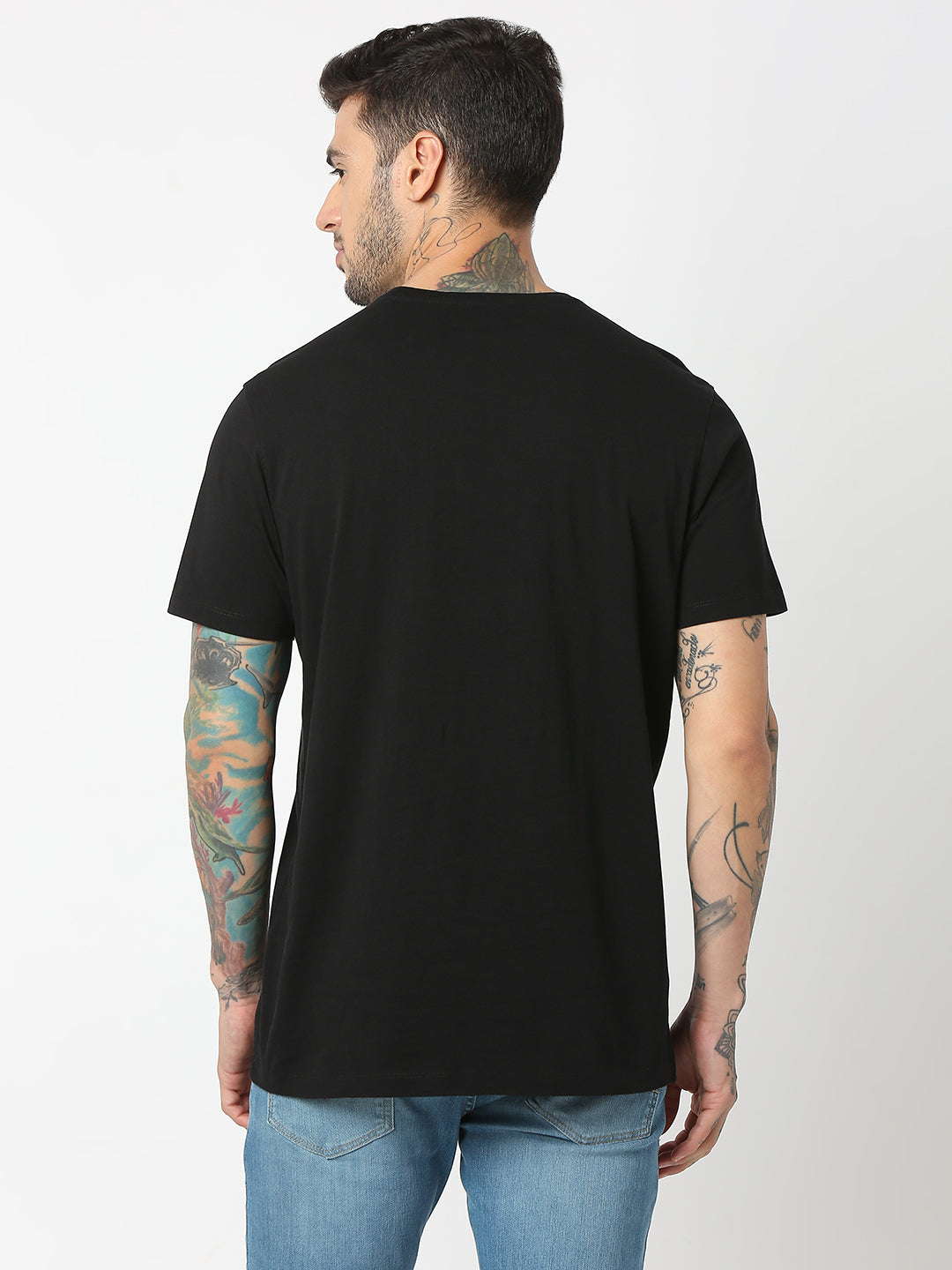 Spykar Men Black Cotton Regular Fit Round Neck Printed T-Shirt