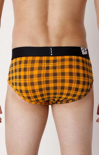 Underjeans By Spykar Men Orange Check Cotton Blend Brief