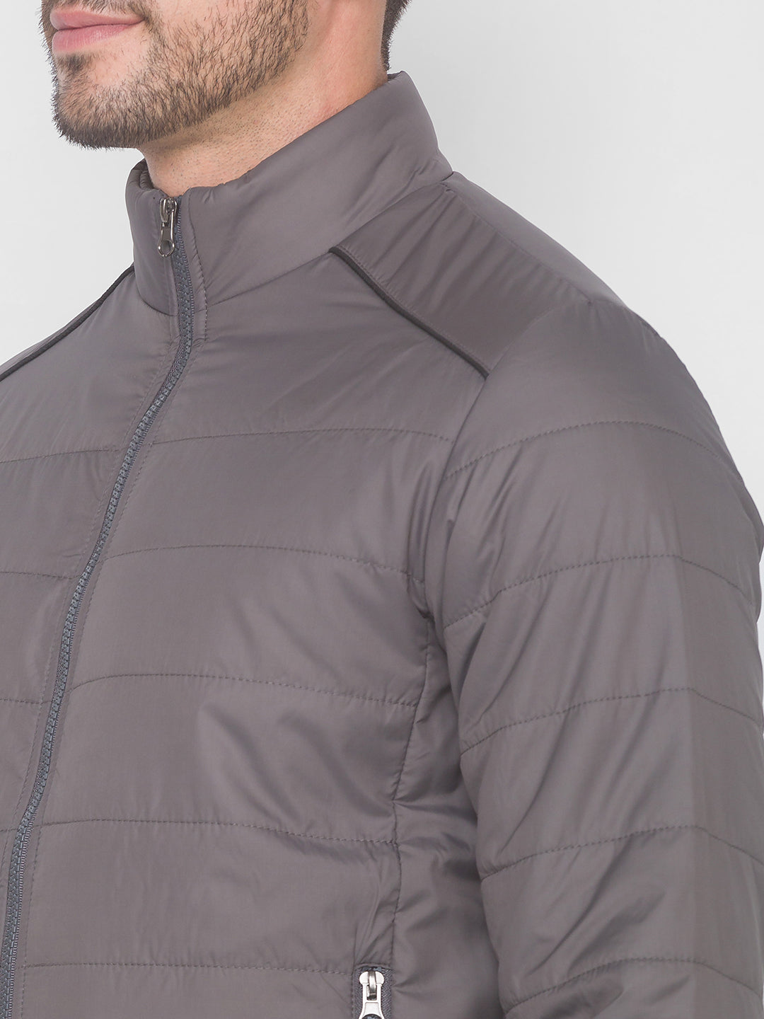 Spykar Dark Grey Polyester Men Front Open Jacket