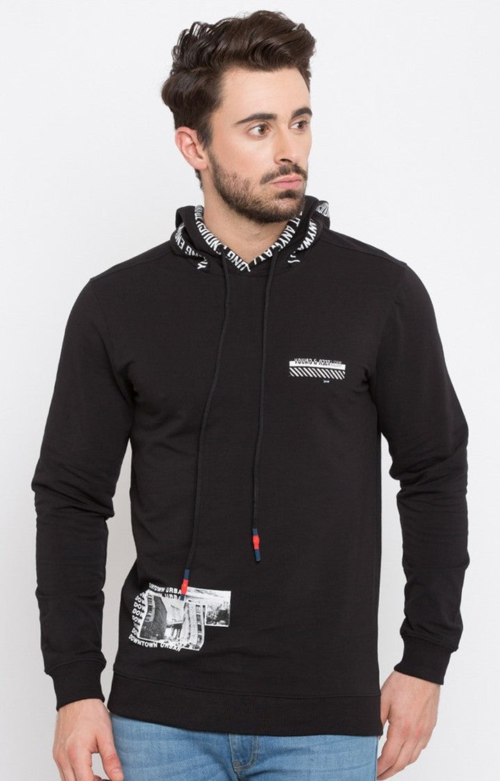 Spykar Black Solid Slim Fit Hoodies