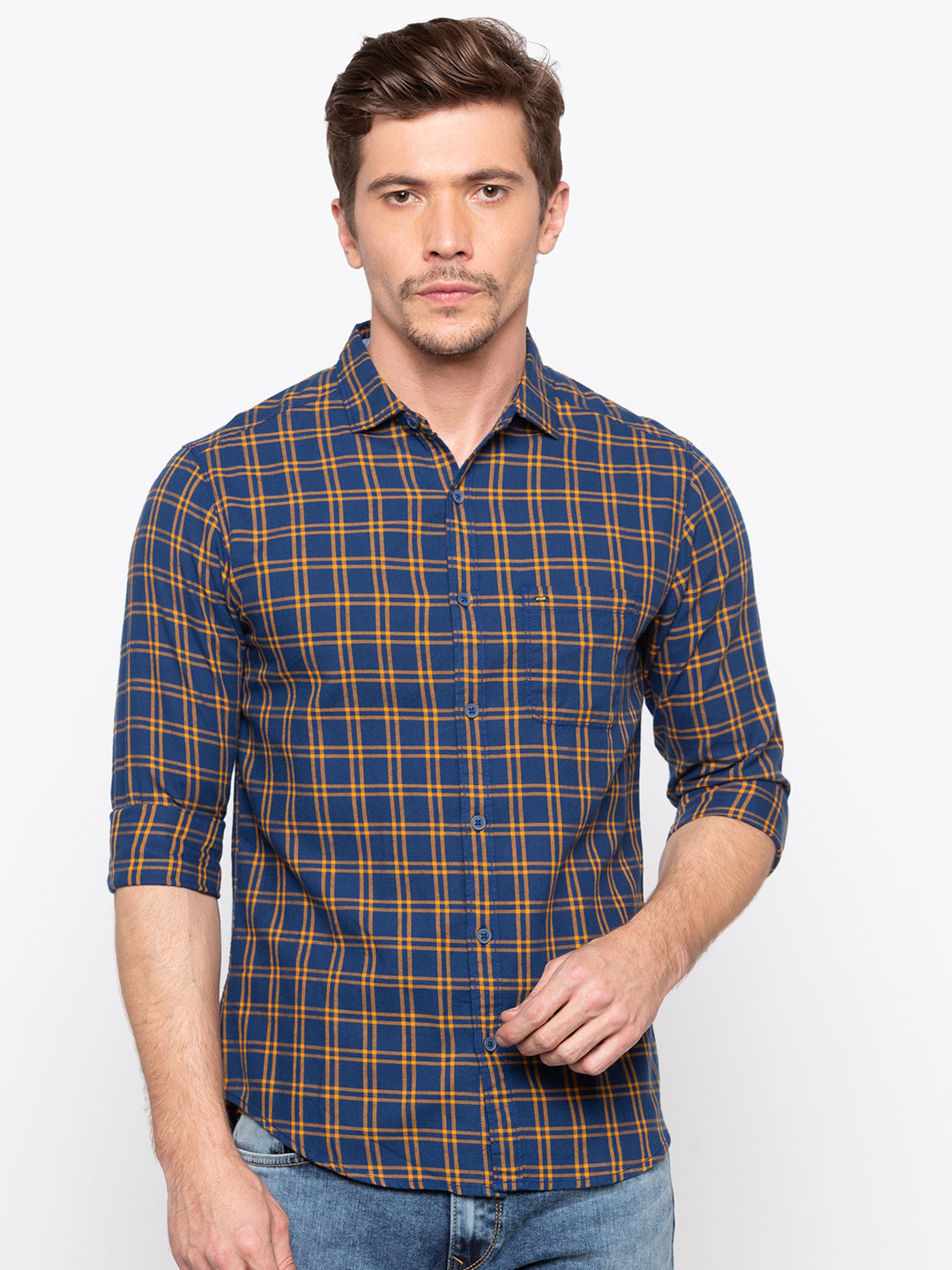 Spykar Men Navy Checked Slim Fit Casual Shirt