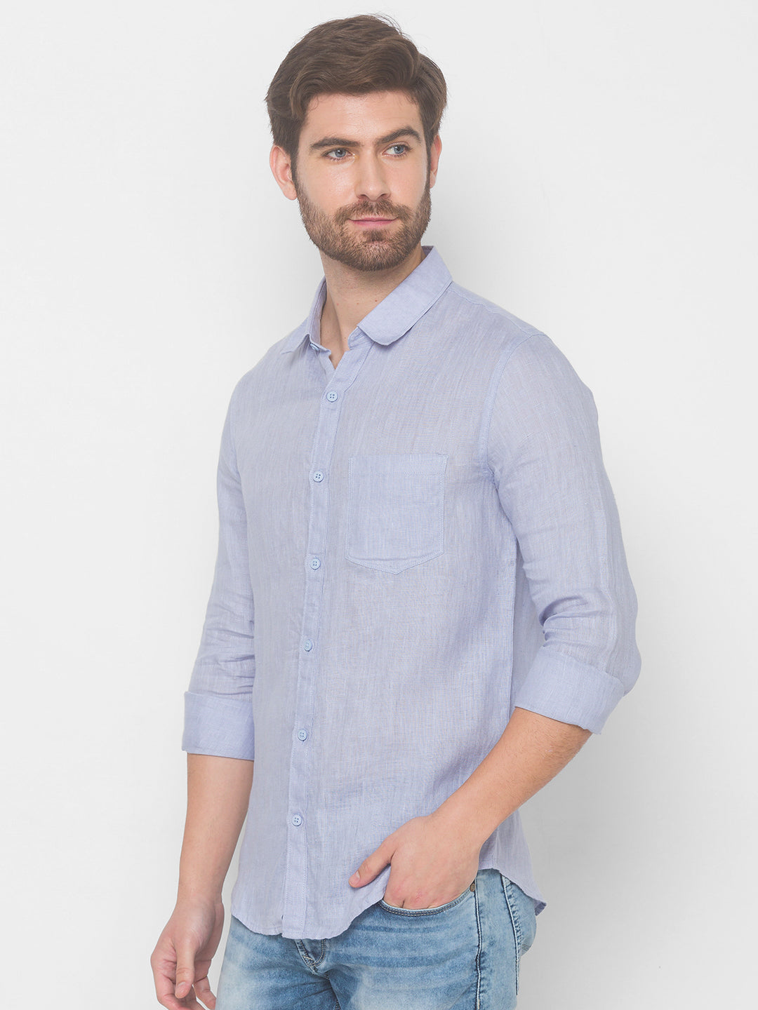 Spykar Men Lavender Cotton Shirts (Slim)