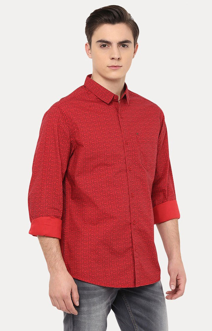 Spykar Men'S Red Cotton Printed Casual Shirts