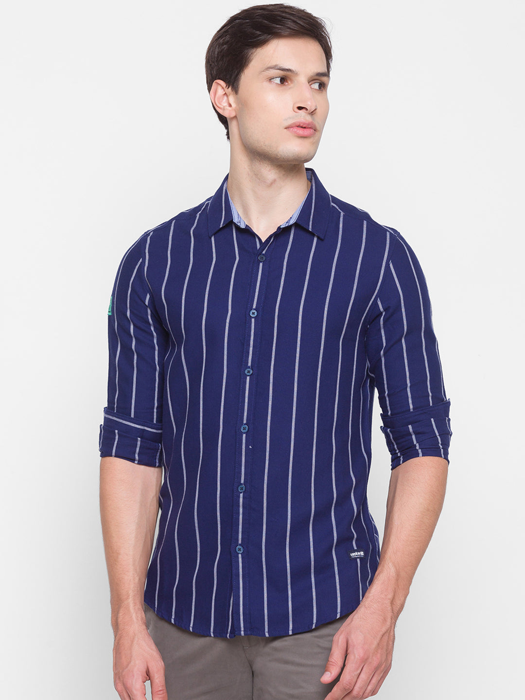 Spykar Slim Fit Blue Cotton Men Shirt