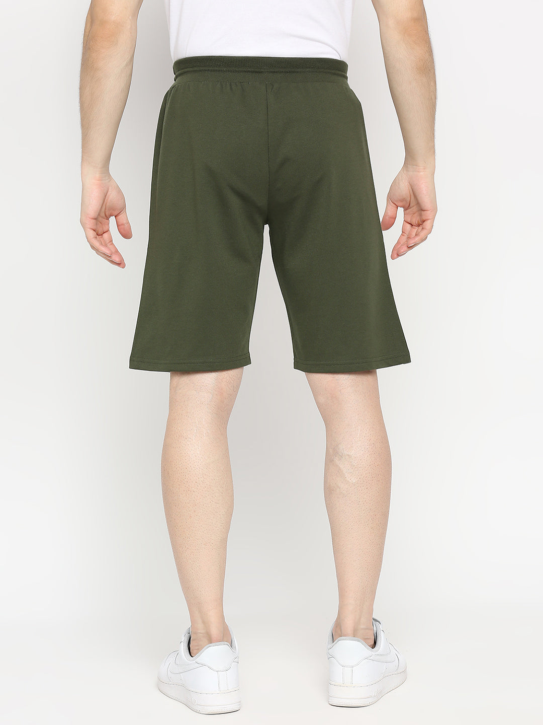 Men Olive Cotton Blend Shorts - Underjeans by Spykar