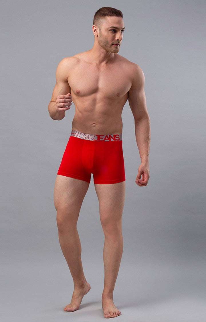 Red Cotton Blend Trunk For Men Premium- Underjeans By Spykar