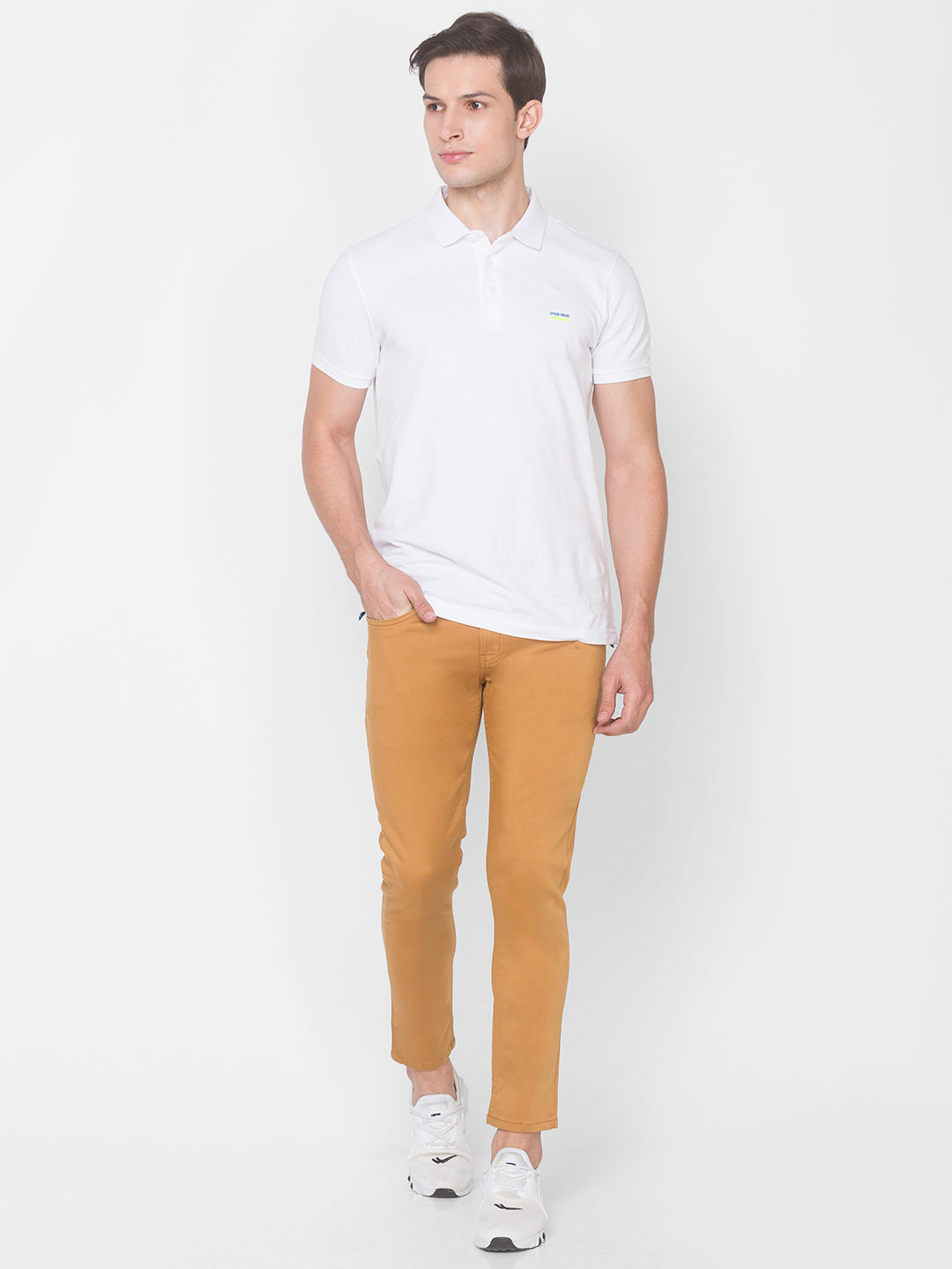 Spykar Men Yellow Cotton Slim Fit Casual Trouser