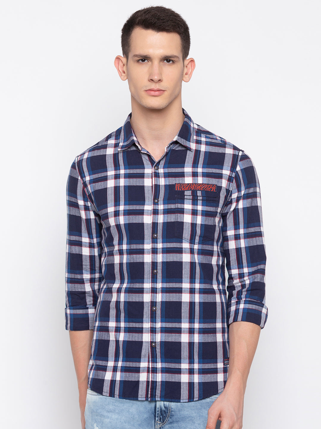 Spykar Men Navy Checked Regular Fit Casual Shirt