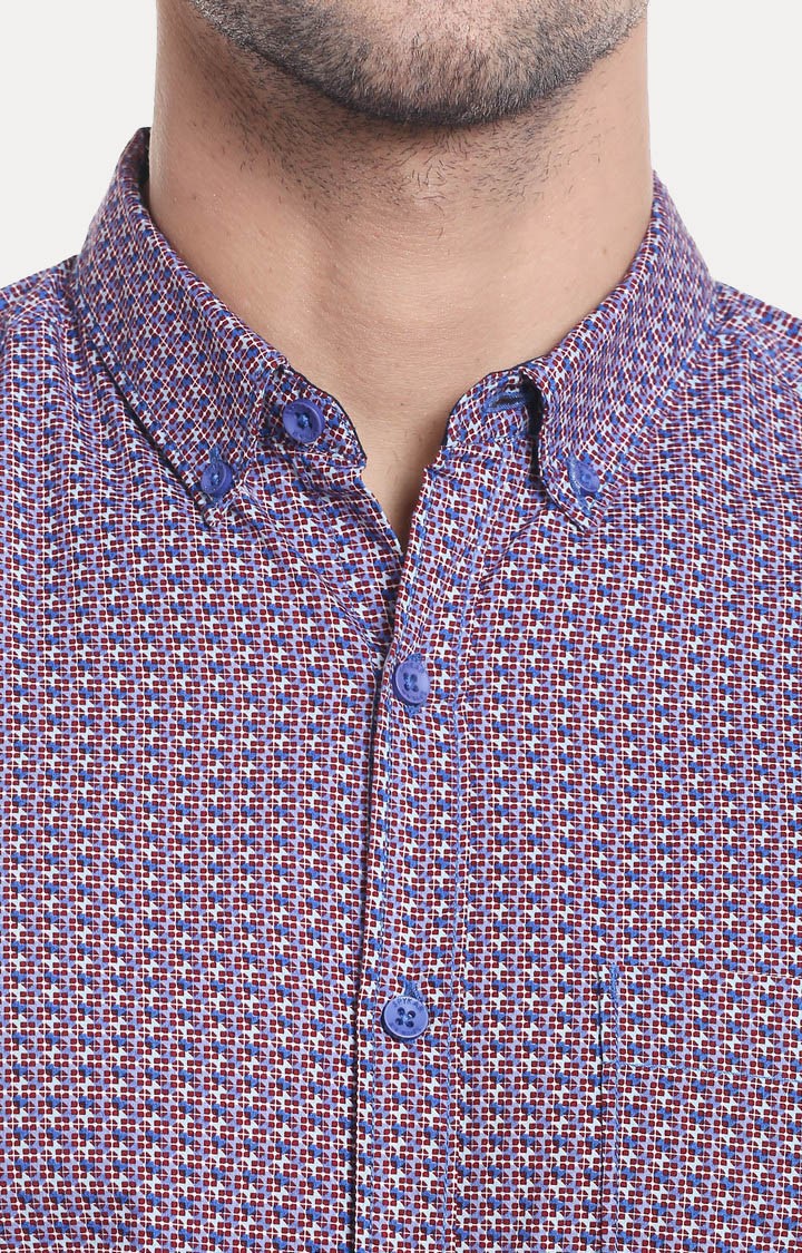 Spykar Men'S Purple Cotton Printed Casual Shirts