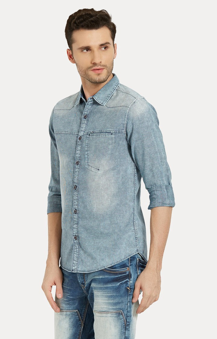 Spykar Men'S Blue Cotton Solid Casual Shirts