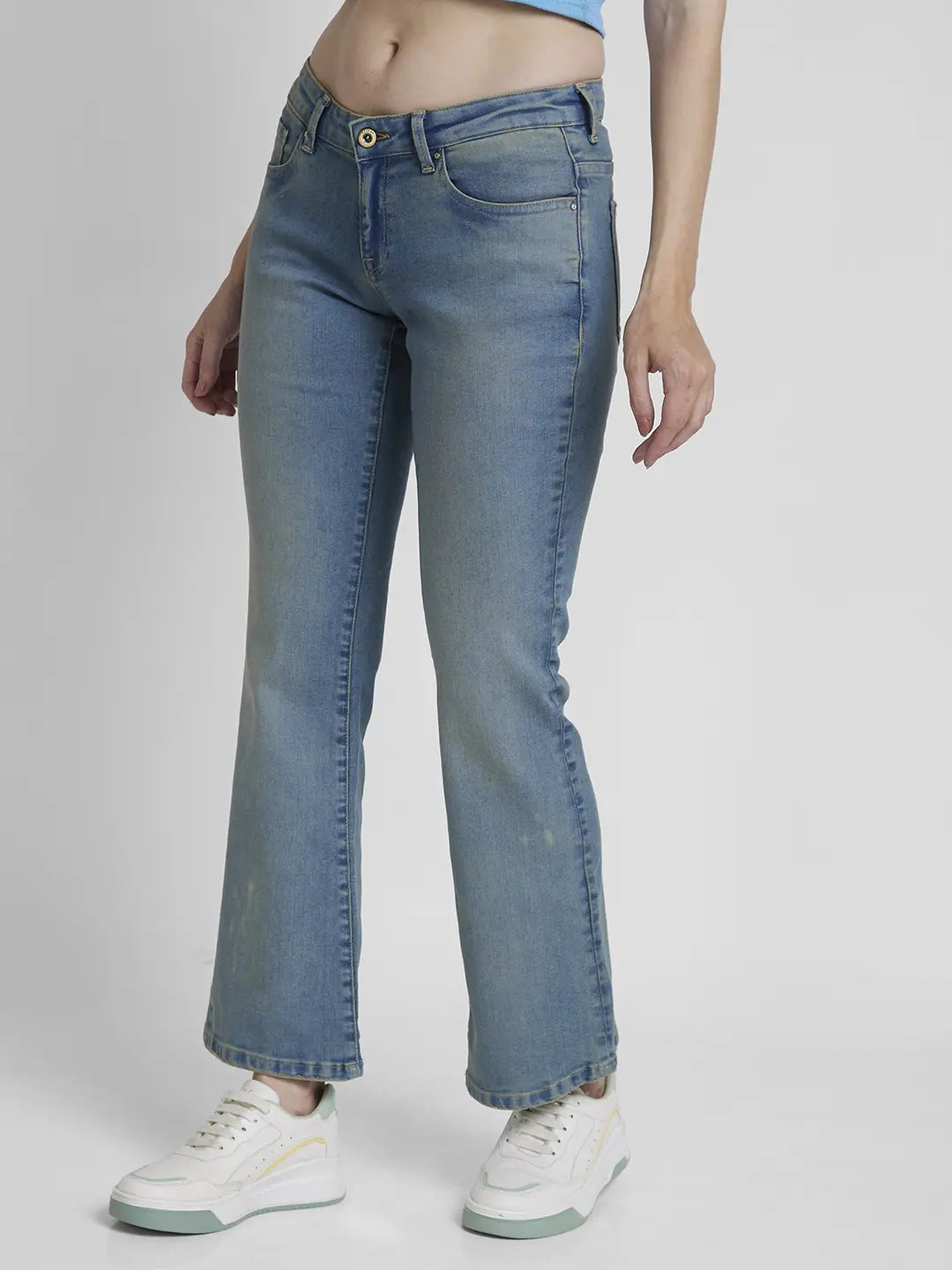 Spykar Women Dirty Blue Lycra Bootcut Fit Ankle Length Clean Look Jeans -(Elissa-Low)