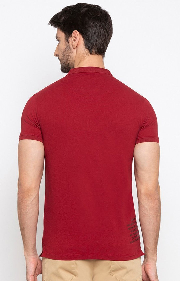 Spykar Men Red Cotton Slim Fit Polo T-Shirt