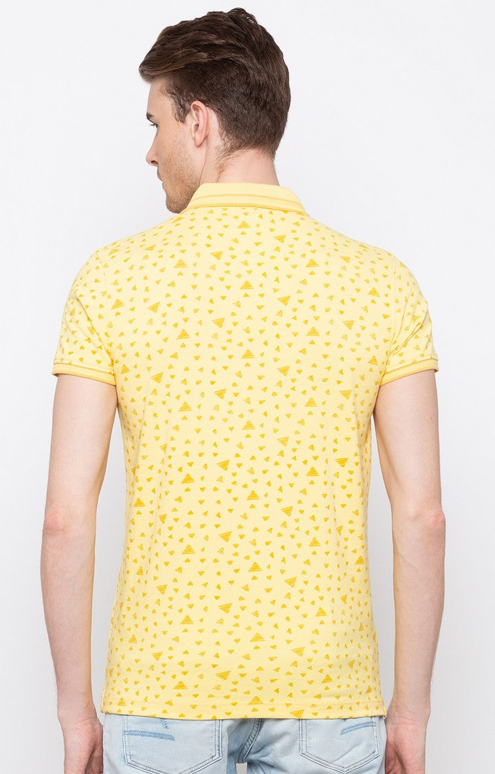 Spykar Yellow Cotton Polo T-Shirt