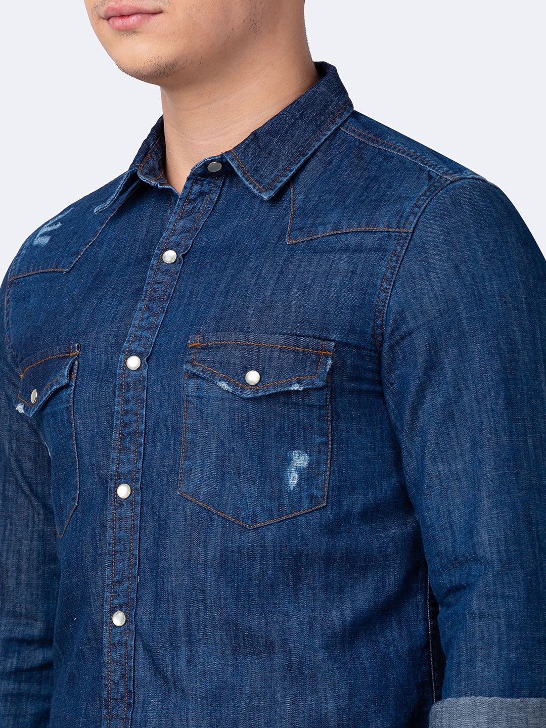 Spykar Men Dark Blue Cotton Slim Fit Denim Shirt