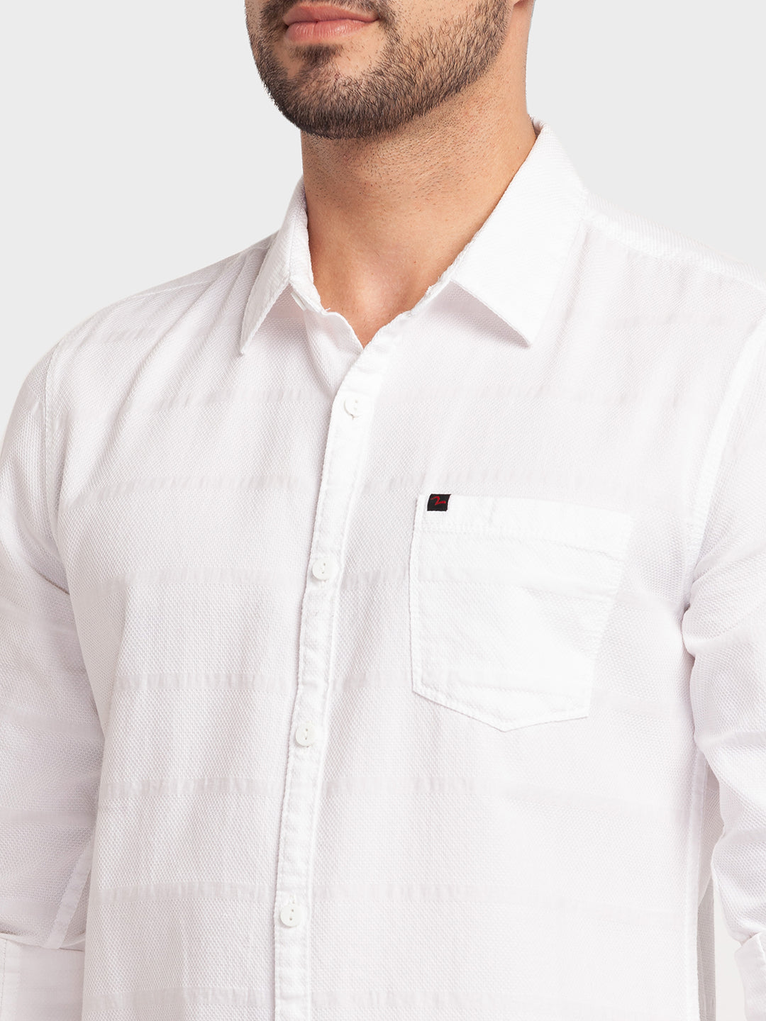 Spykar White Cotton Full Sleeve Plain Shirt For Men