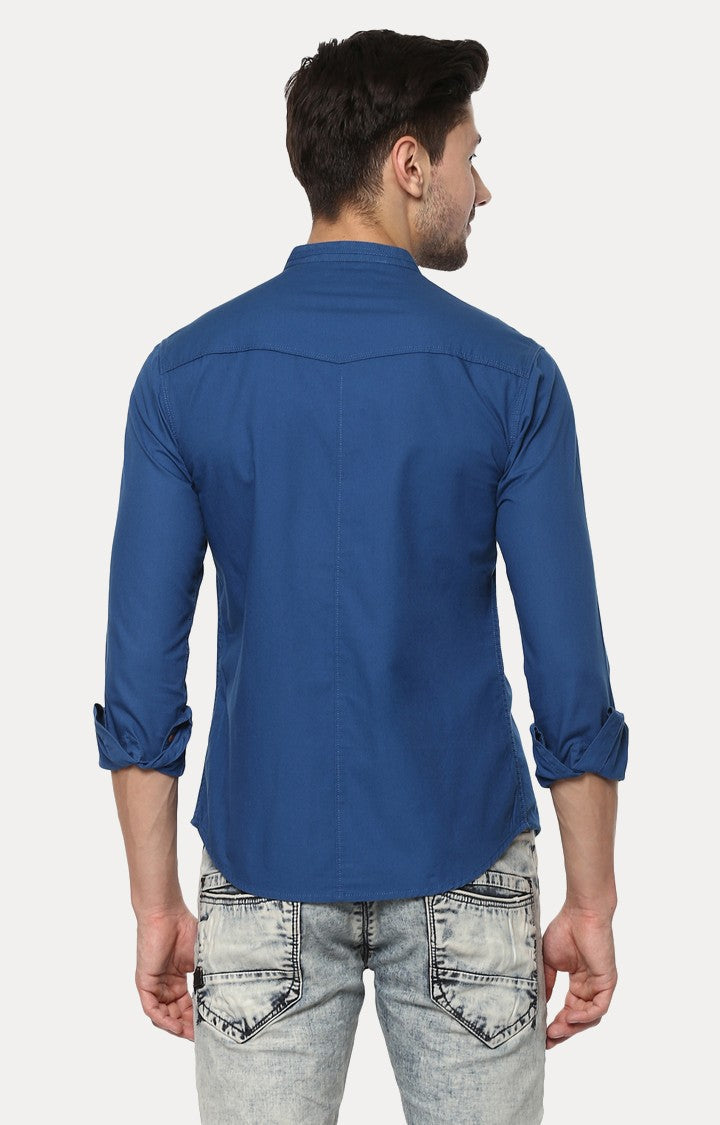 Spykar Men'S Blue Cotton Solid Casual Shirts