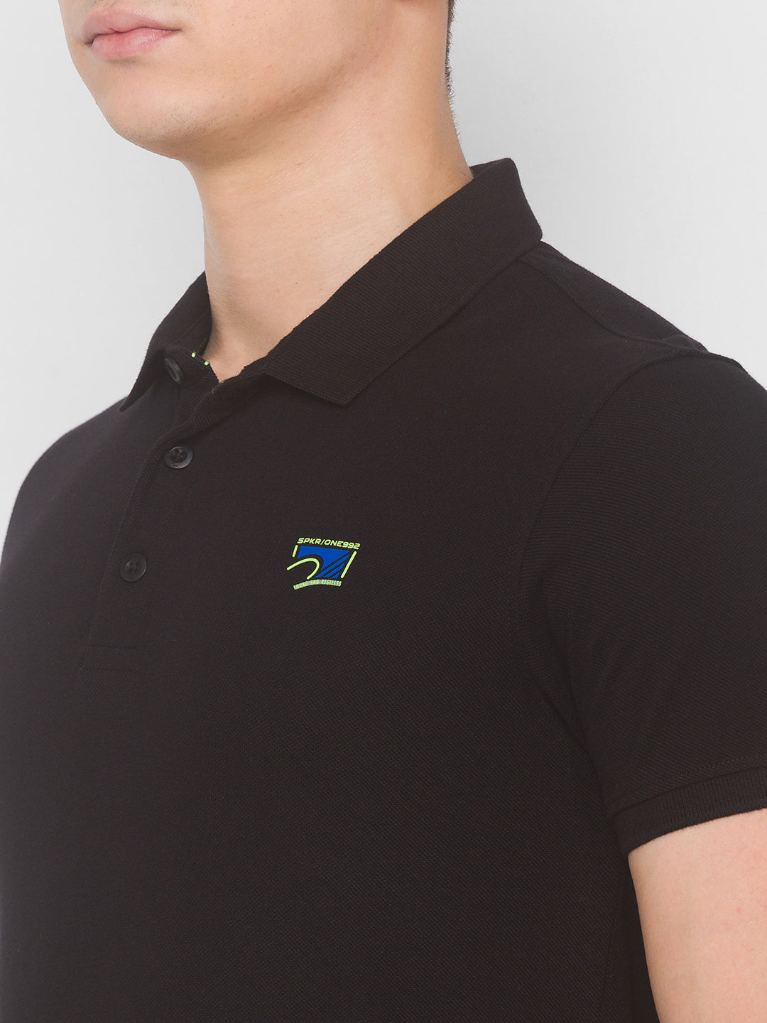 Spykar Men Black Cotton Slim Fit Polo T-Shirt