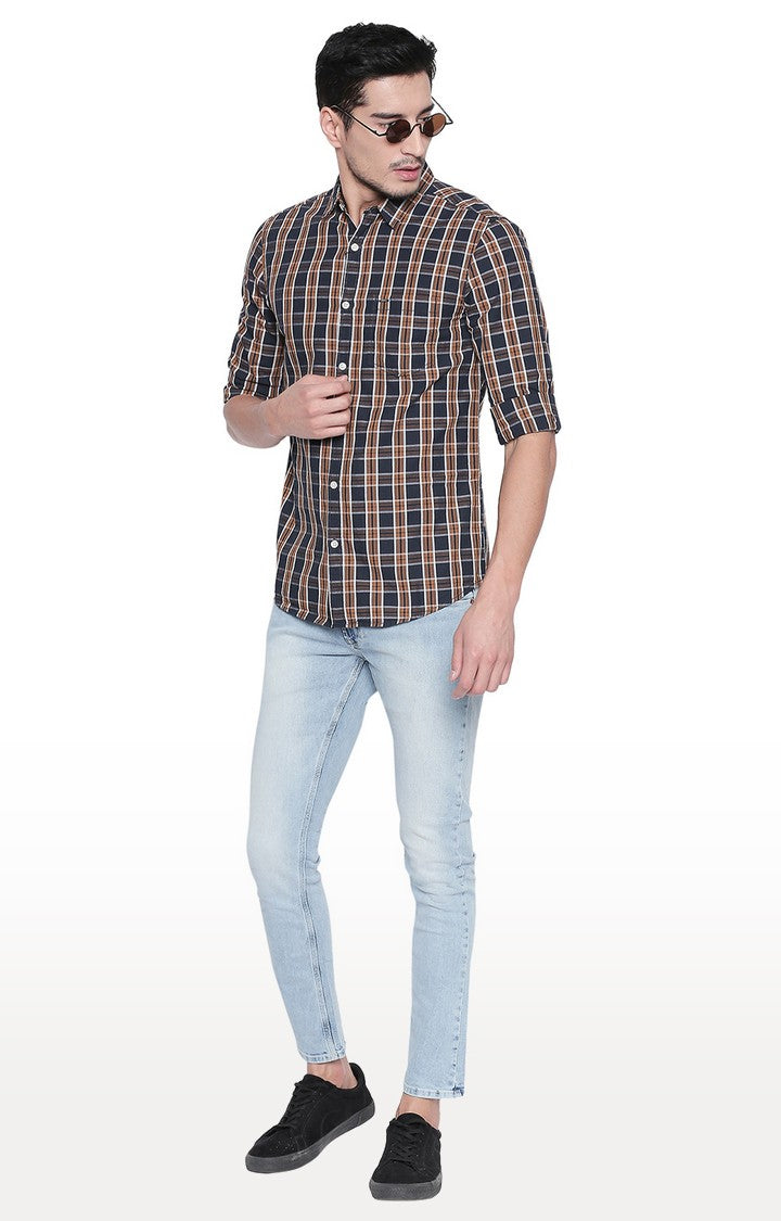 Spykar Men'S Blue Cotton Checked Casual Shirts