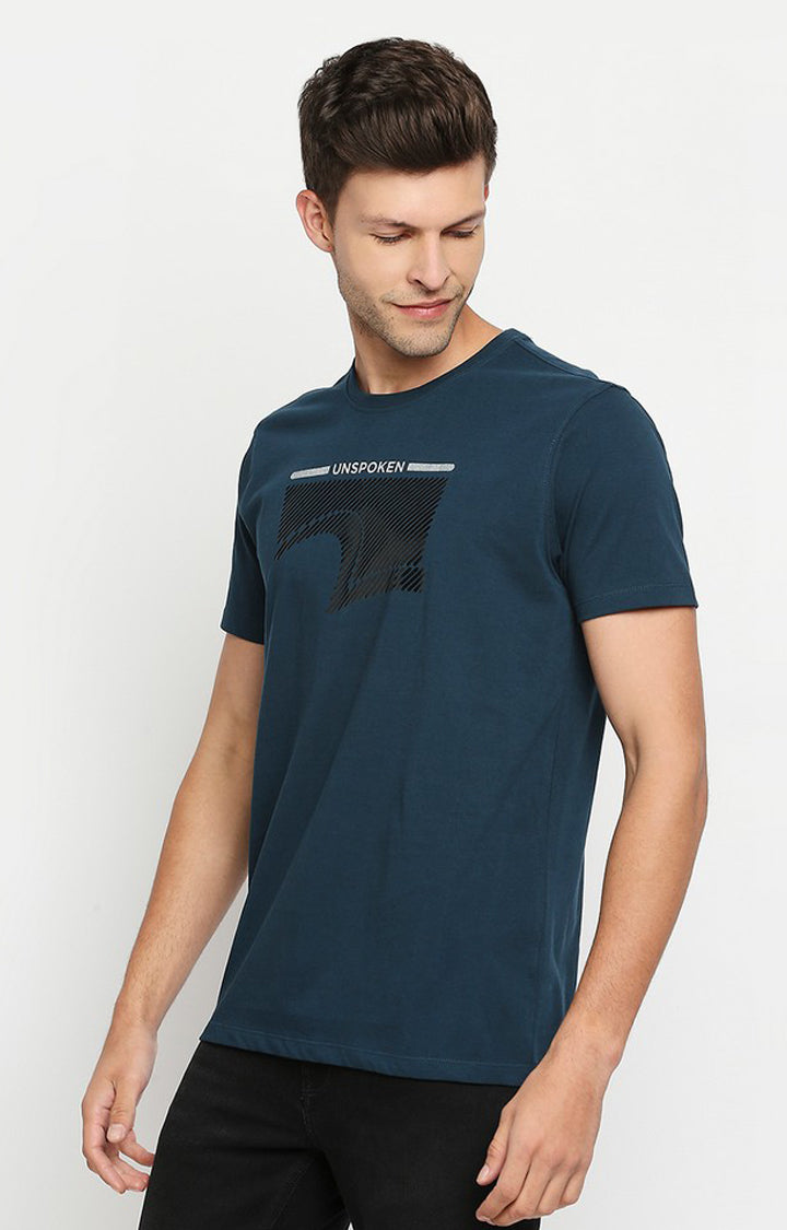 Spykar Men Blue Cotton Printed Half Sleeve T-Shirt