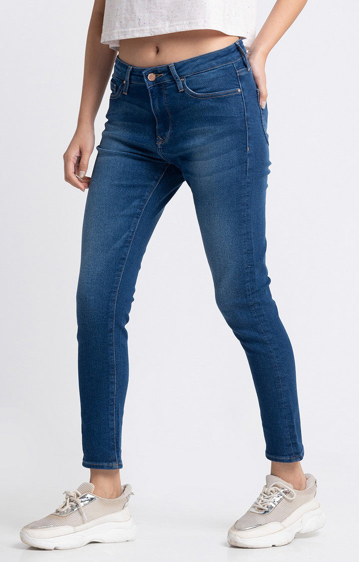 Spykar Women Mid Blue Cotton Skinny Regular Length Jeans (Adora)
