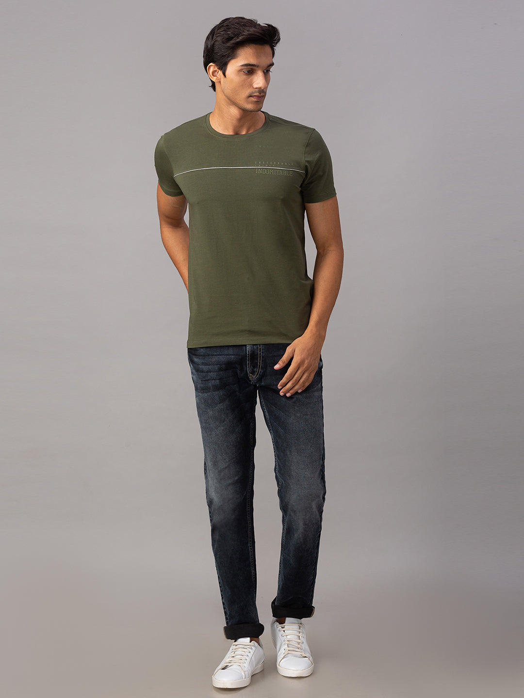 Spykar Men Green Cotton Slim Fit T-Shirt (Slim)