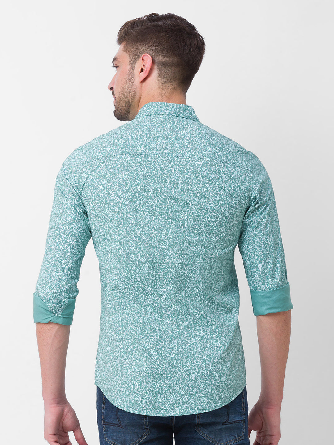 Spykar Sage Green Cotton Full Sleeve Printed Shirt For Men