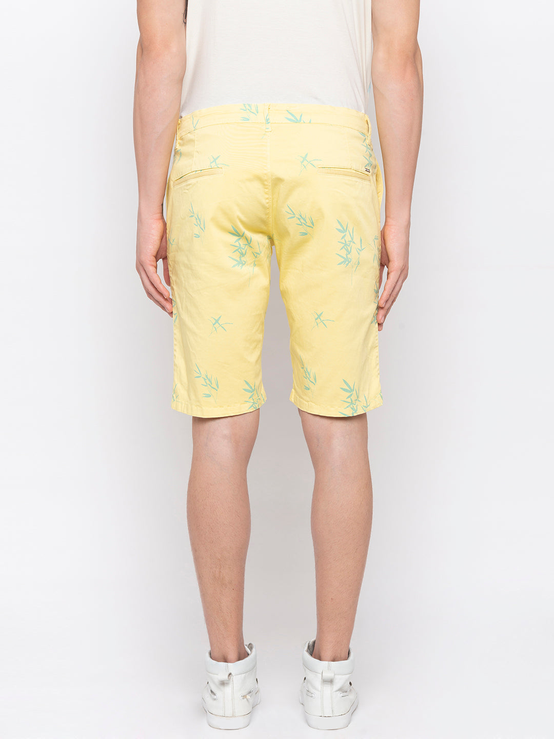 Spykar Men Butter Yellow Cotton Slim Fit Shorts