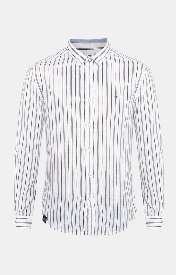 Spykar Men'S White Cotton Striped Casual Shirts