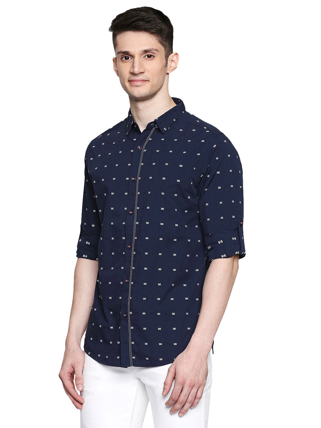 Spykar Men Blue Cotton Slim Fit Shirt