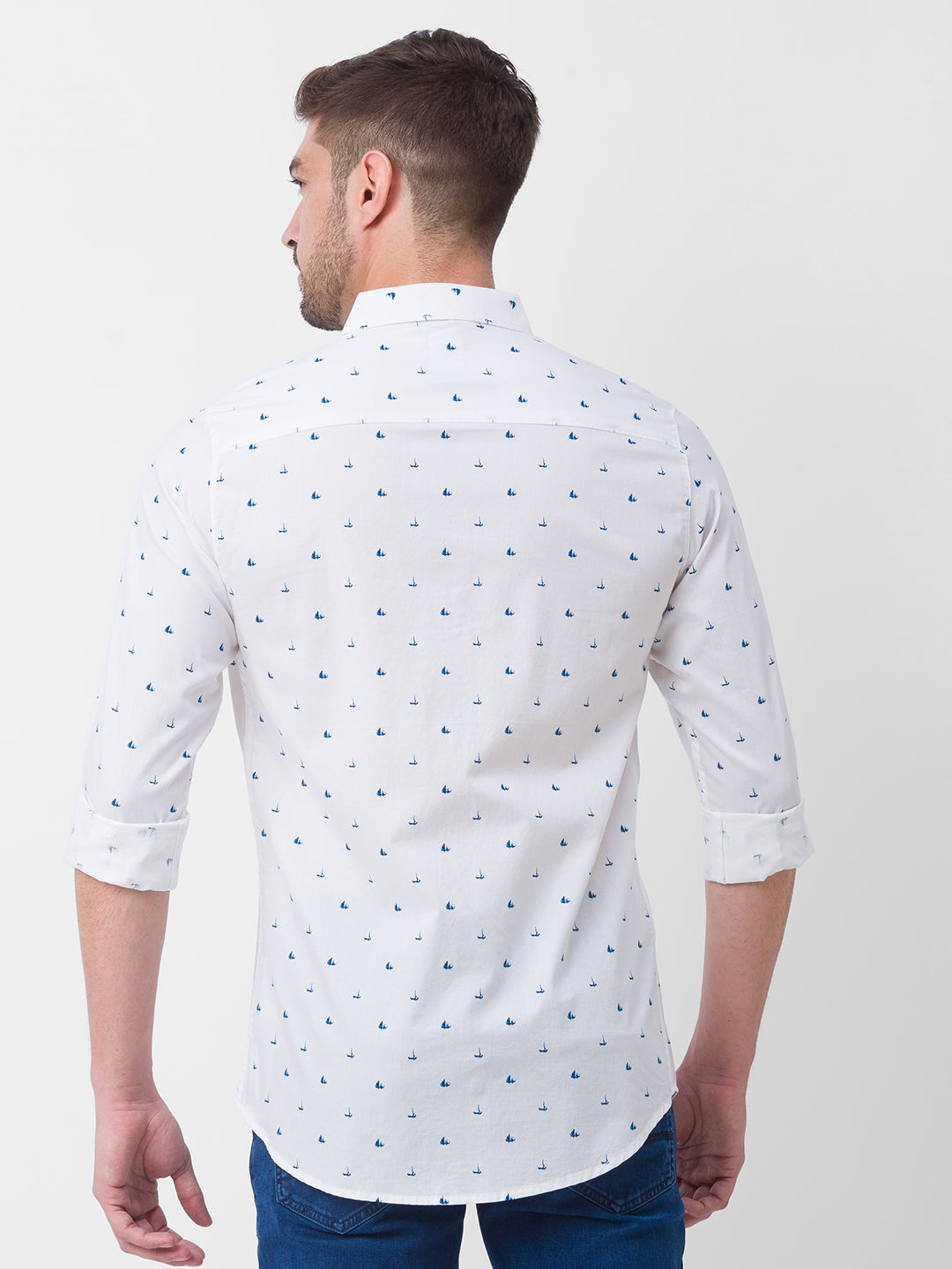 Spykar White Cotton Full Sleeve Printed Shirt For Men