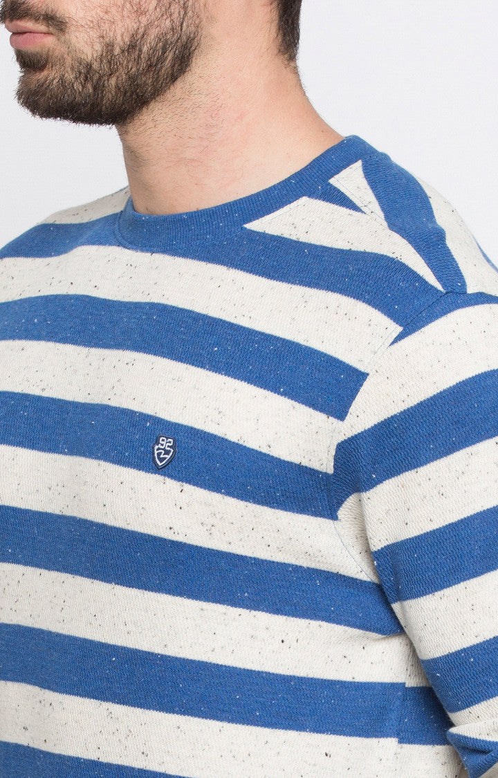 Spykar Blue and White Striped Slim Sweatshirts