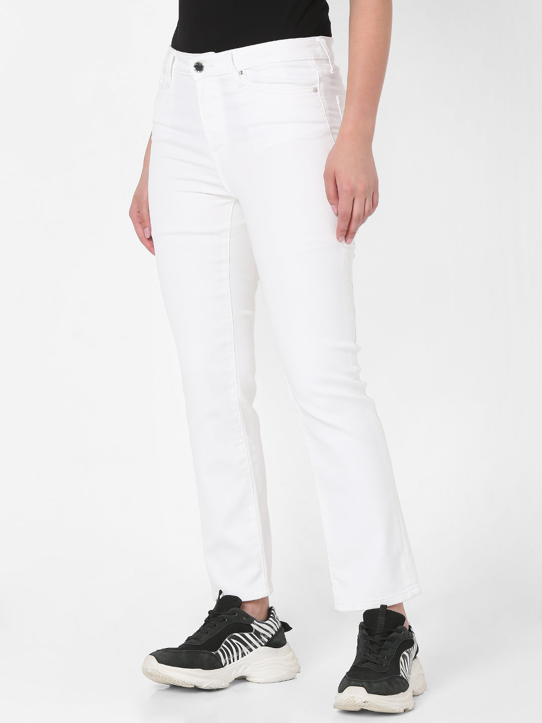 Spykar Women White Cotton Slim Straight Fit Ankle Length Jeans (Emma)