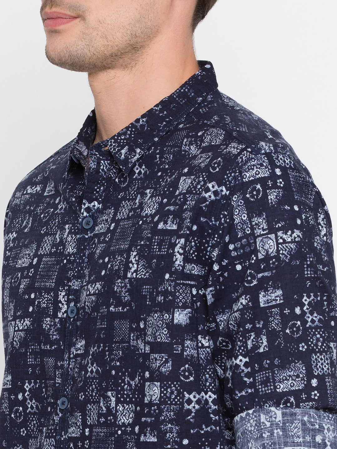 Spykar Men Blue Printed Slim Fit Casual Shirt