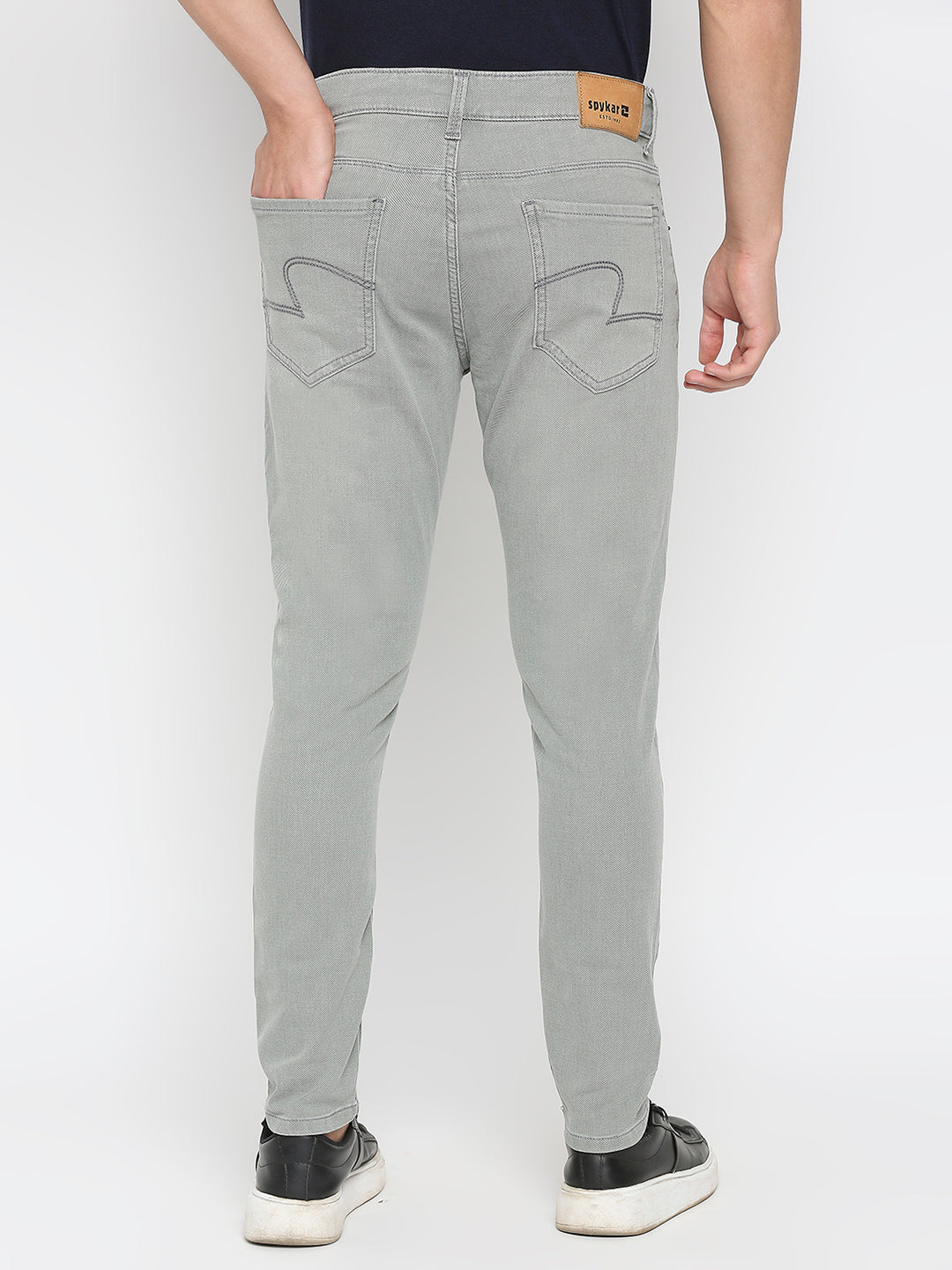 Spykar Light Grey Cotton Slim Fit Narrow Length Jeans For Men (Kano)