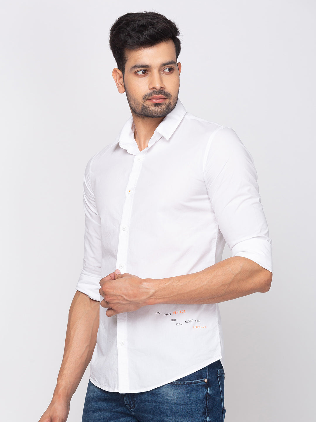 Spykar Slim Fit Men White Cotton Casual Shirt