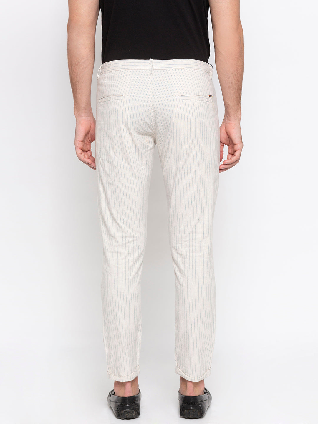 Spykar Men White Cotton Slim Fit Casual Trousers