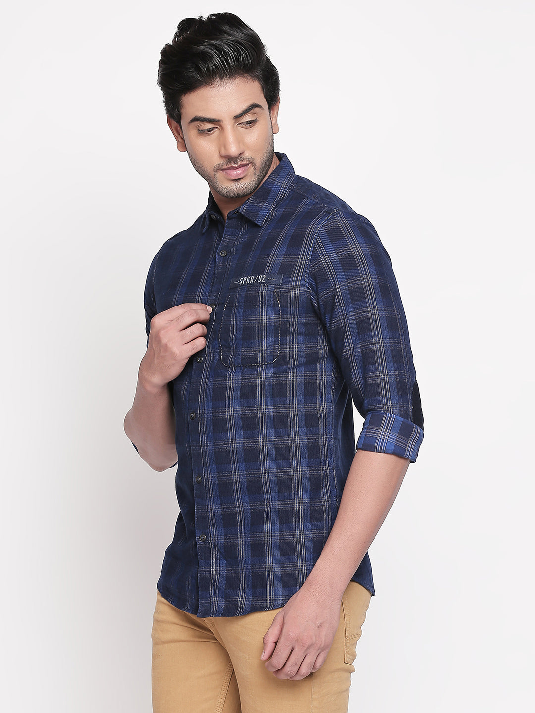 Spykar Men Navy Checked Slim Fit Casual Shirt