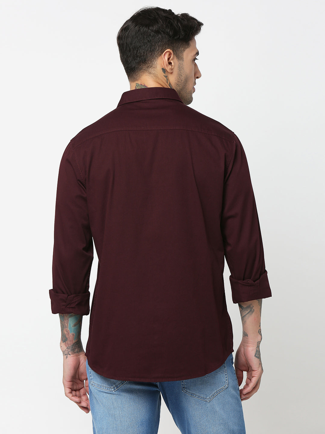 Spykar Men Wine Red Cotton Slim Fit Plain Shirts