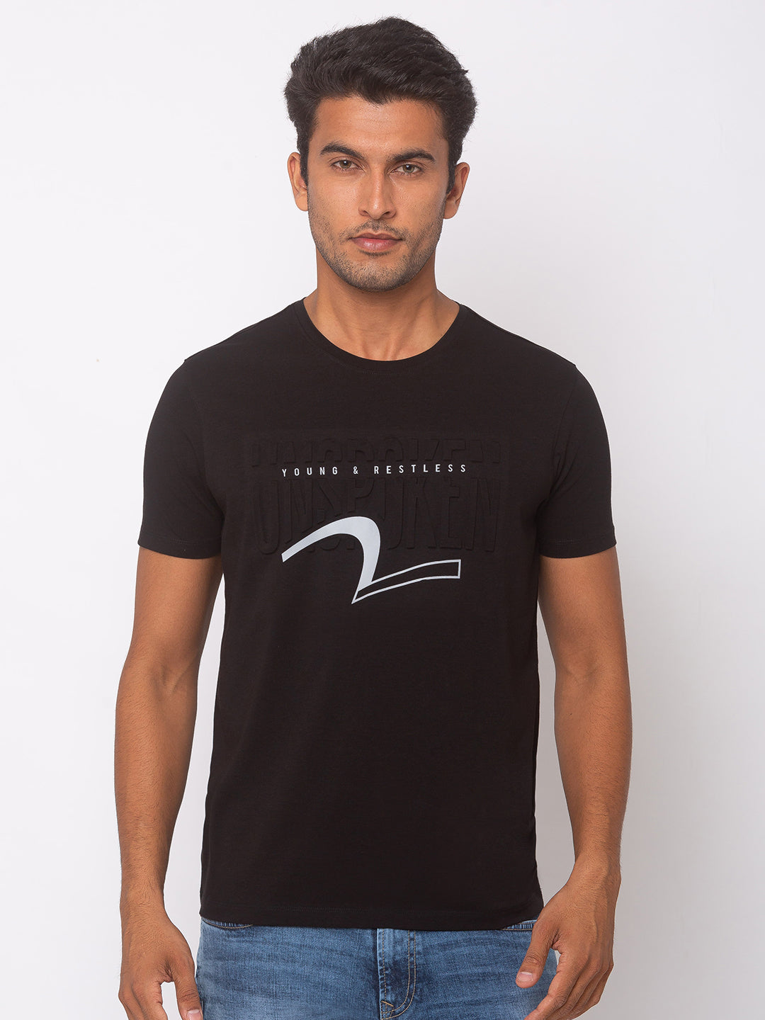 Spykar Men Black Blended Slim Fit T-Shirt